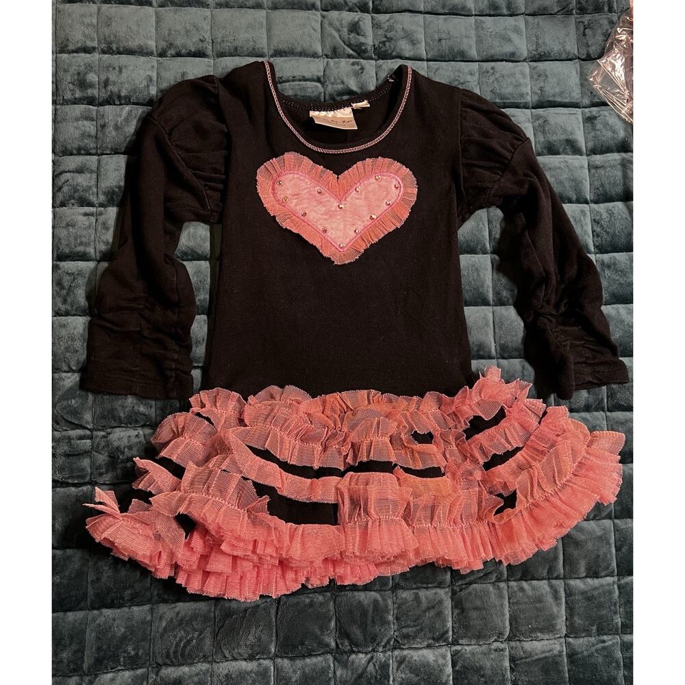 Ooh La La Couture Baby Dress 18M Black Pink Ruffle Heart Tutu Ruffle Dress